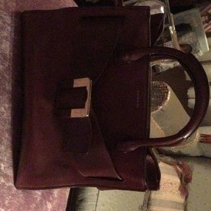 Leather Louise te Cie Burgundy crossbody satchel tote bag.
